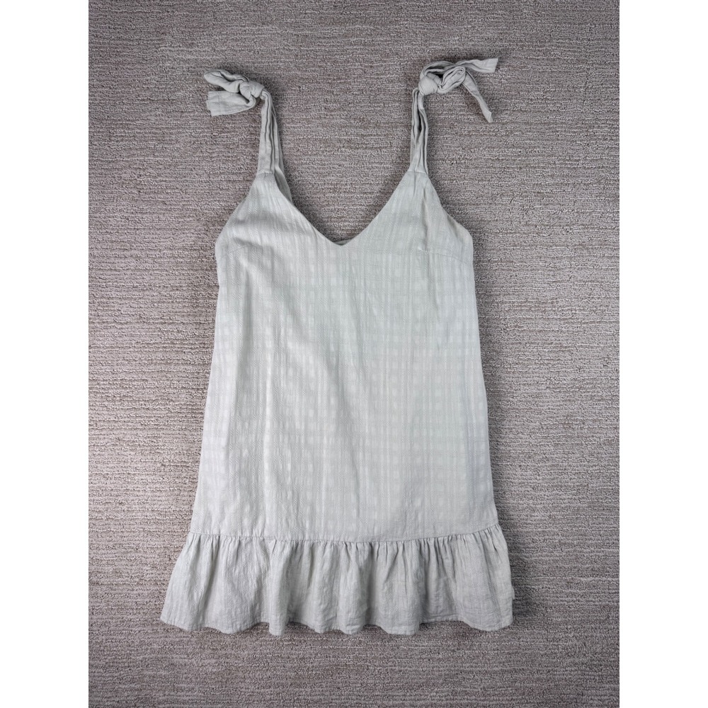 Here Comes The Sun Cotton Tie Shoulder Mini Dress Sage Green Dobby XS